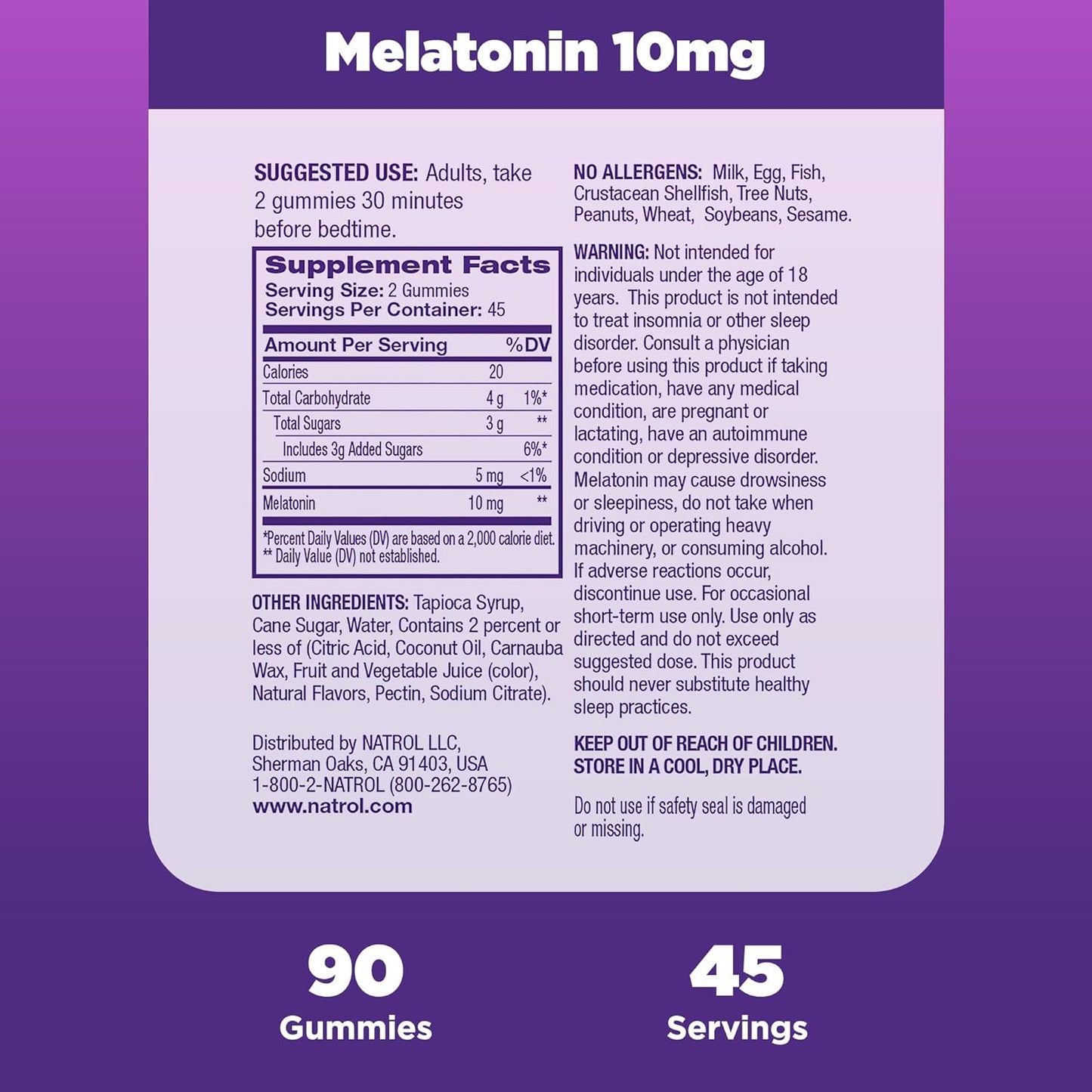 Natrol Melatonin 10mg, Dietary Supplement for Restful Sleep, 90 Strawberry-Flavored Gummies