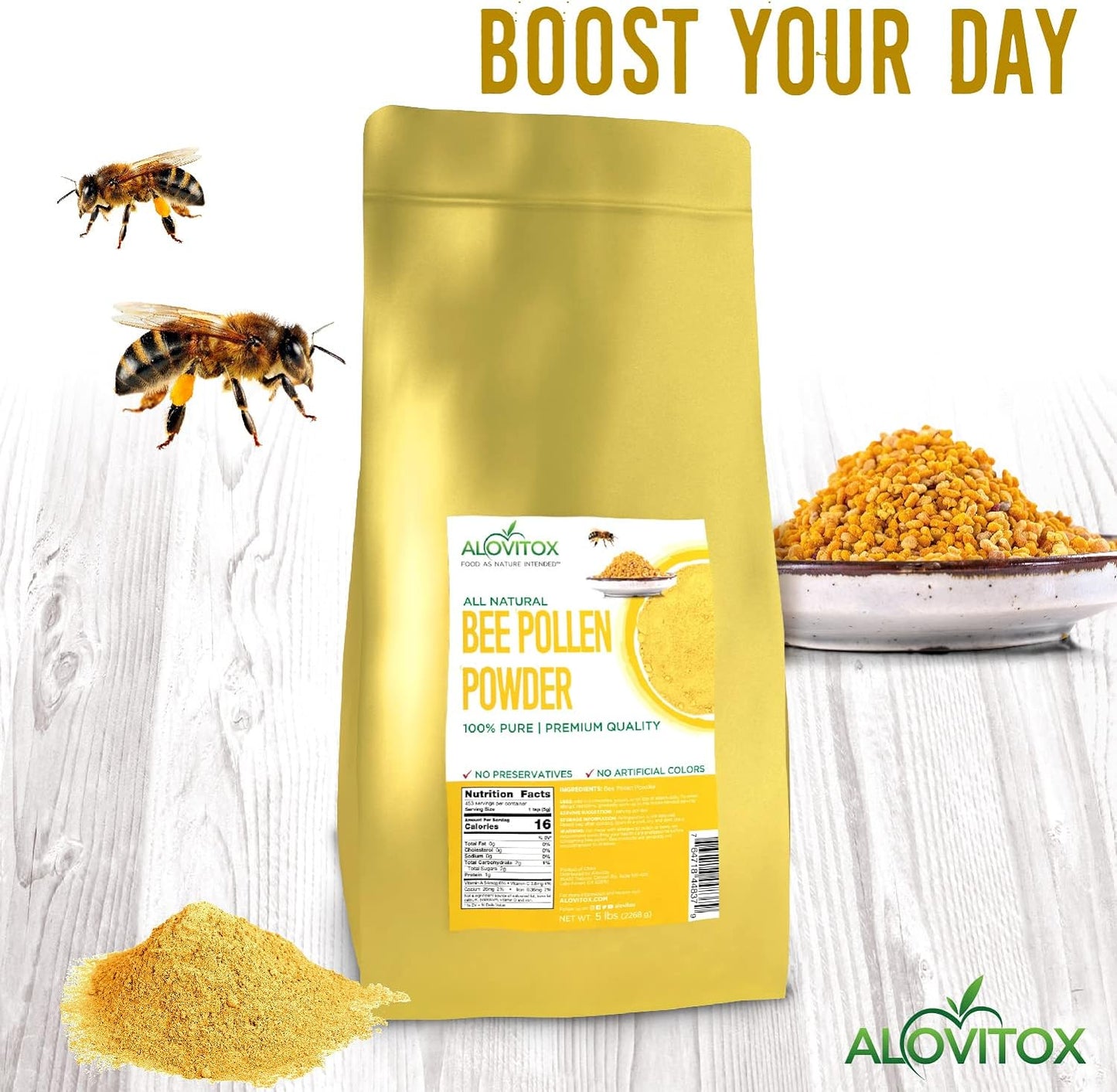 Alovitox Bee Pollen Powder 5lb 100% Pure, Fresh Natural