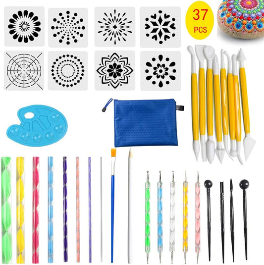 37 PCS Mandala Dotting Tools Stencil Set, Dotting Tools, Brushes and Paint