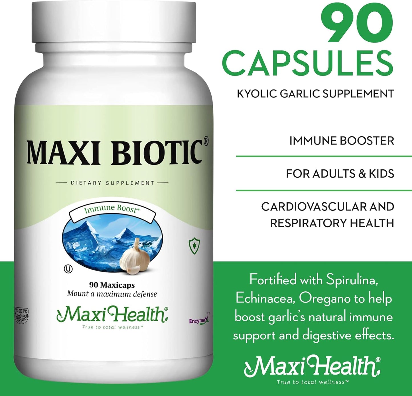 Maxi Health - Maxi Biotic Aged Garlic Extract Capsules - 90 Count