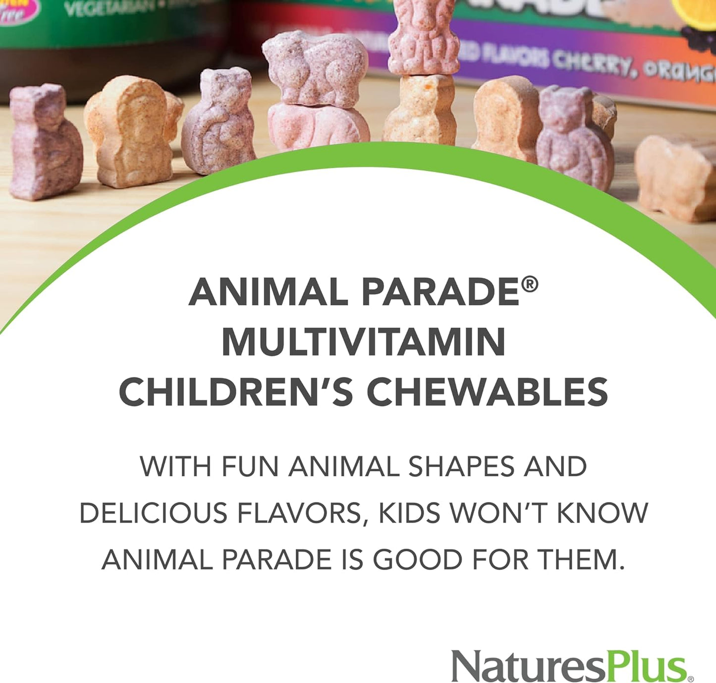 NaturesPlus Animal Parade Multivitamin Children's Chewables - Cherry Flavor - 90 Animal-Shaped Tablets