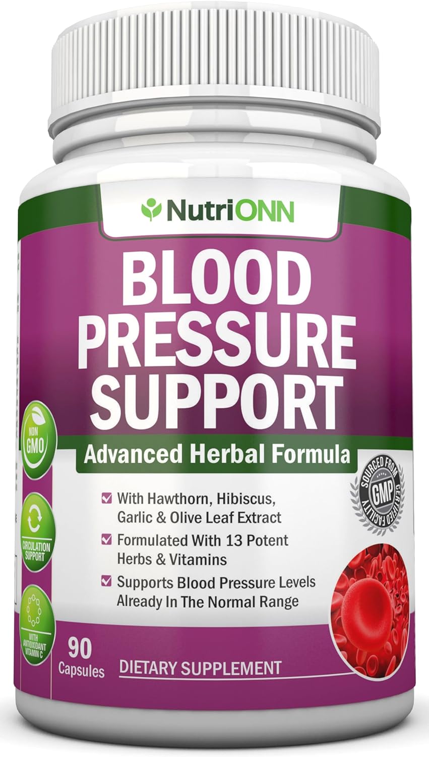 Blood Pressure Support Supplement - 13 Herbs & Vitamins - 90 capsules