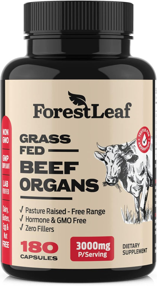 ForestLeaf Beef Organ Supplement - Grass Fed & Pasture Raised - 180 Capsules