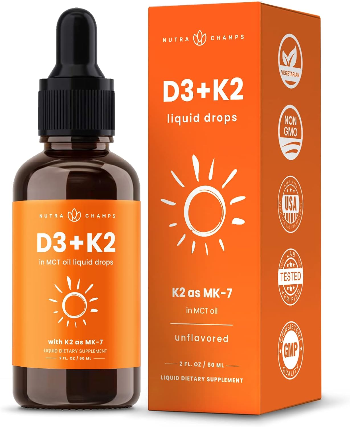 Vitamin D3 K2 Drops | Liquid Vitamin D3 5000 IU & K2 D3 with MK7 60 ml