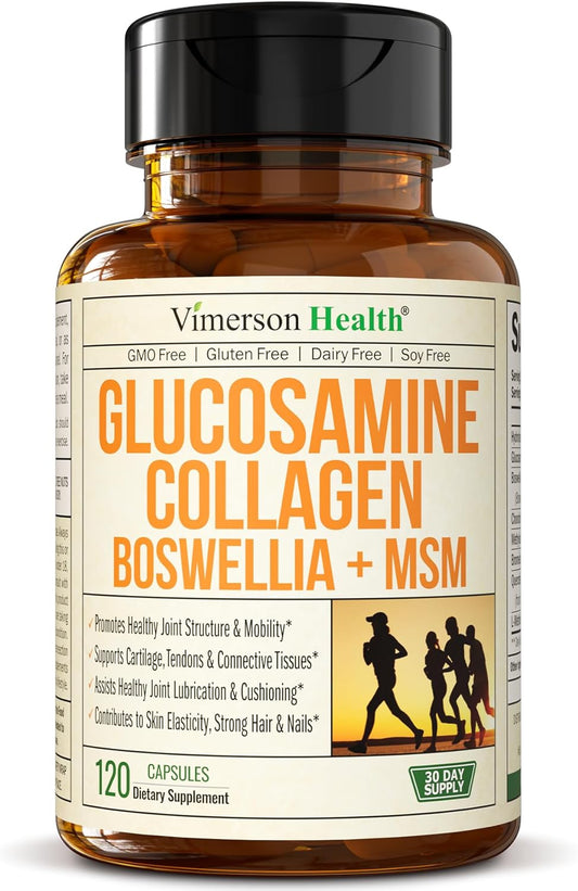 Glucosamine Chondroitin MSM with Collagen Powder. Joint Support Supplement -120 capsules