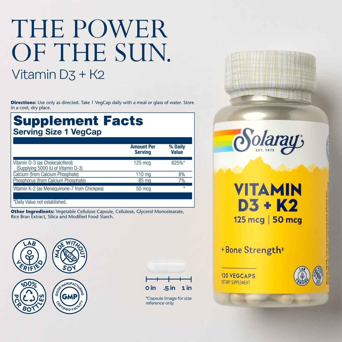 SOLARAY Vitamin D3 + K2, D & K Vitamins for Calcium Absorption and Support for Healthy