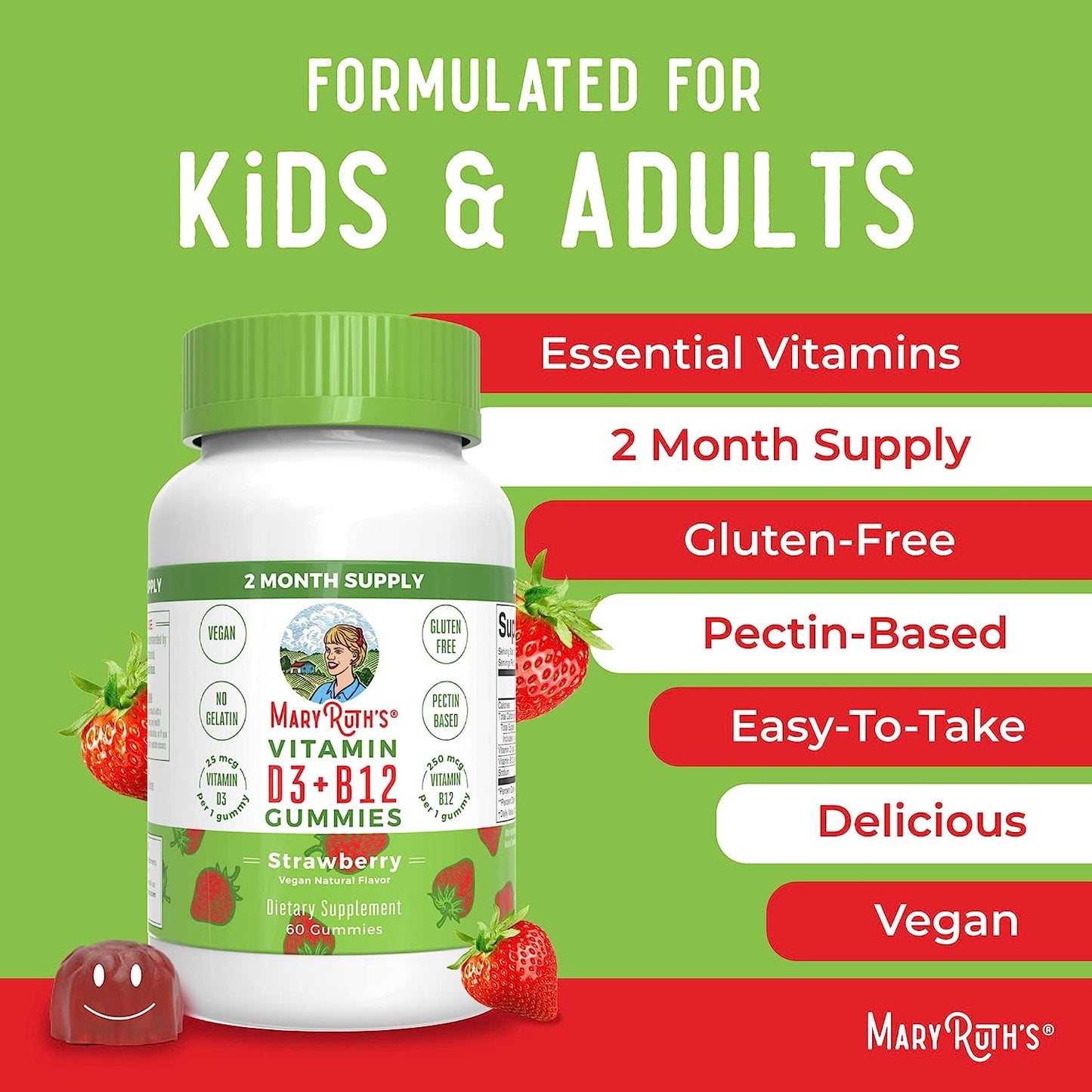 MaryRuth's Vitamin D3 + B12  60 Gummies