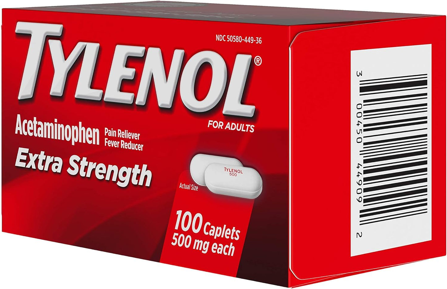 Tylenol Extra Strength Caplets with  Acetaminophen Pain Reliever Fever Reduce 100 Count