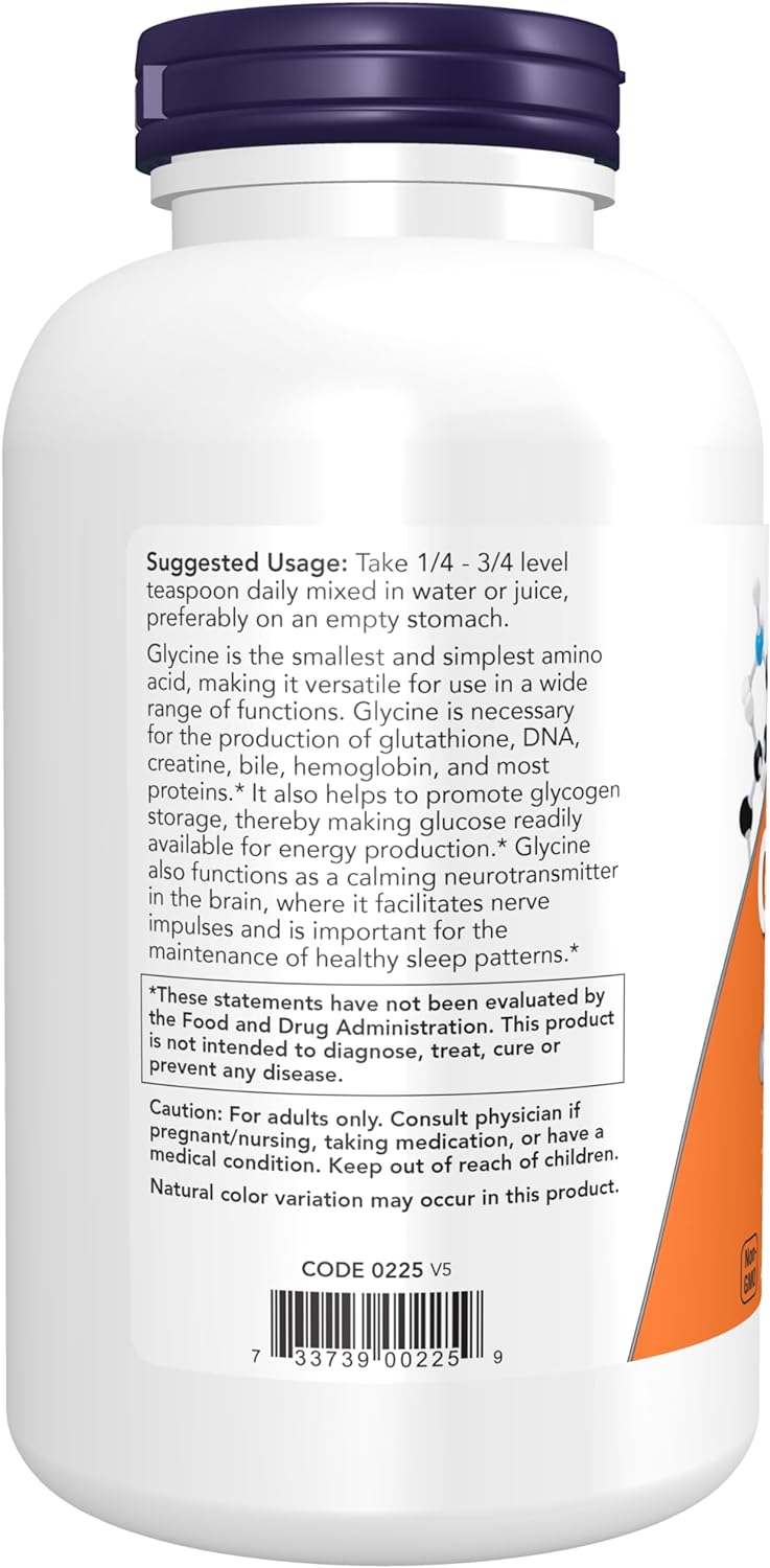 NOW Supplements, Glycine Pure Powder, Promotes Restful Sleep*, Neurotransmitter Support, 1-Pound