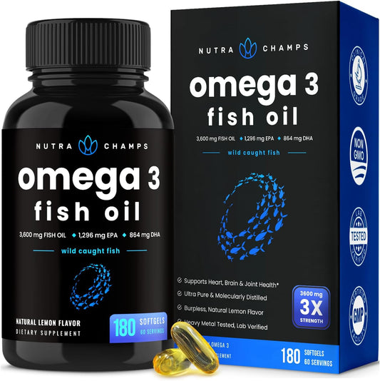 Omega 3 Fish Oil Supplements 3600mg with EPA & DHA 180 count