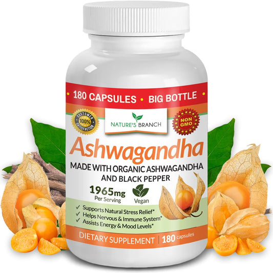 Organic Ashwagandha with Black Pepper - 180 Capsules