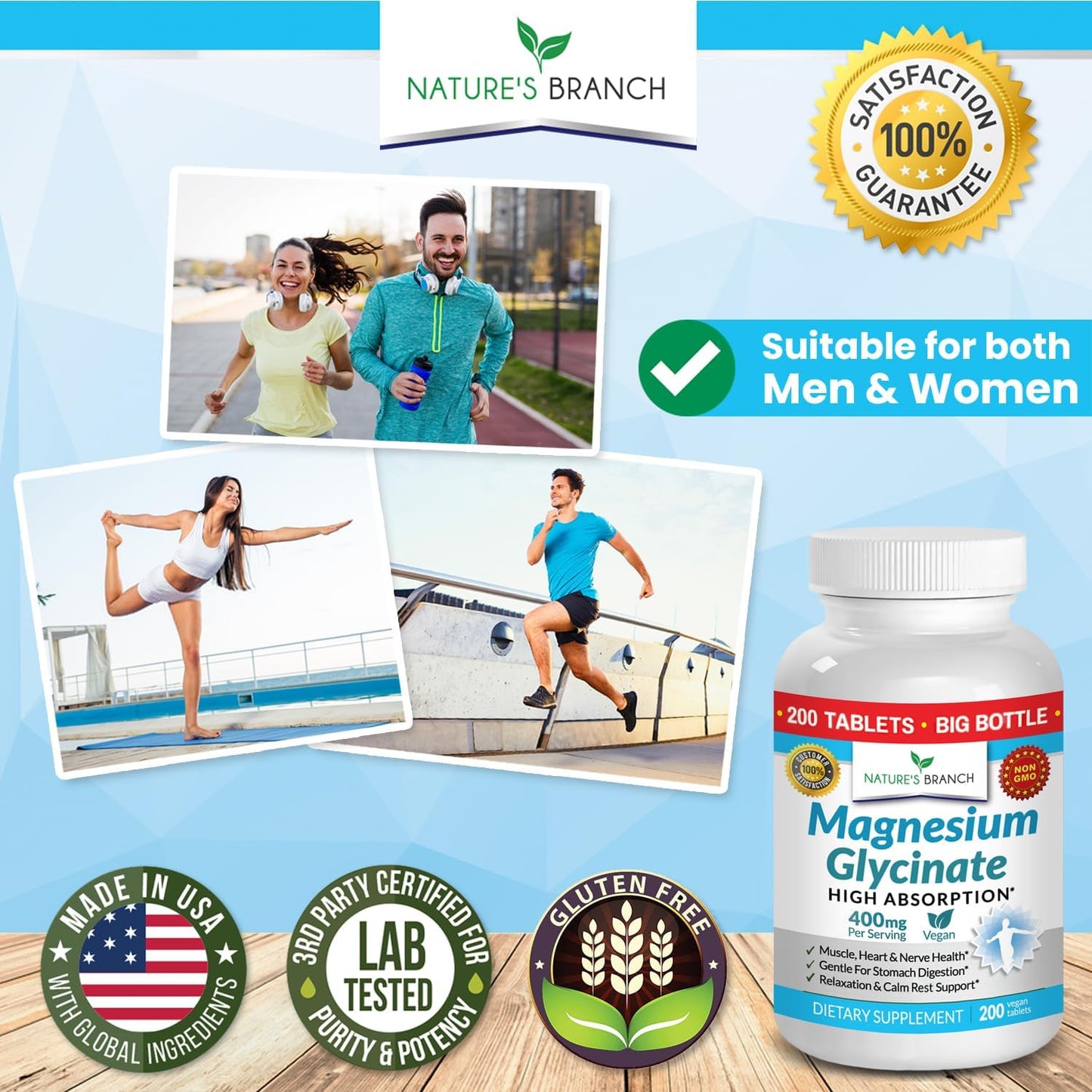 Magnesium Glycinate  High Absorption- 200 Tablets