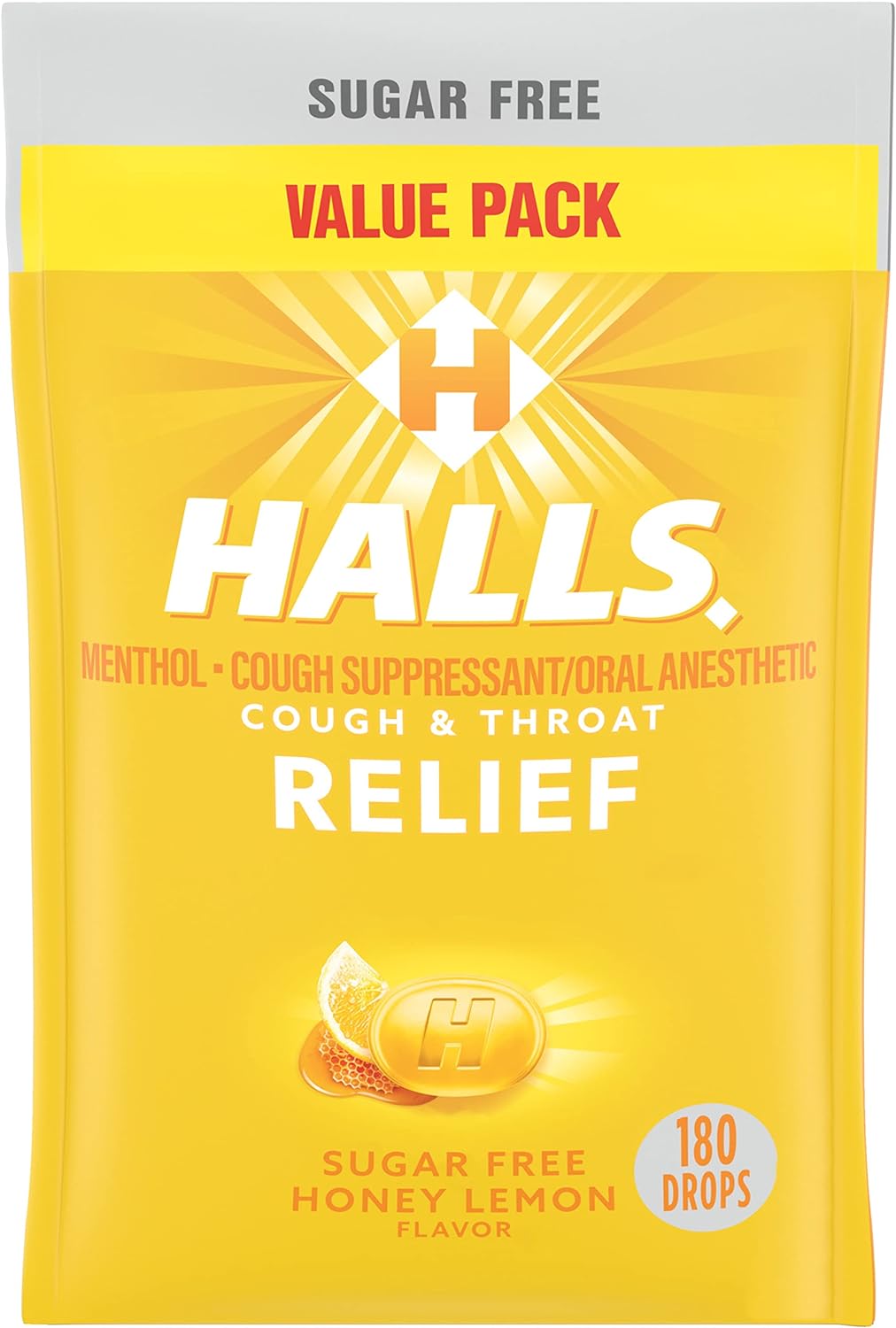 HALLS Relief Honey Lemon Sugar Free Cough 180 Drops