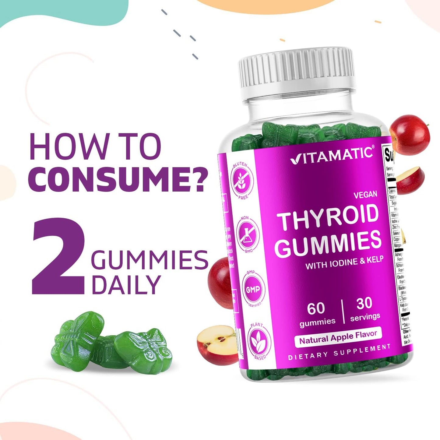 Vitamatic Vegan Thyroid Support Gummies with Iodine & Kelp - 60 Count