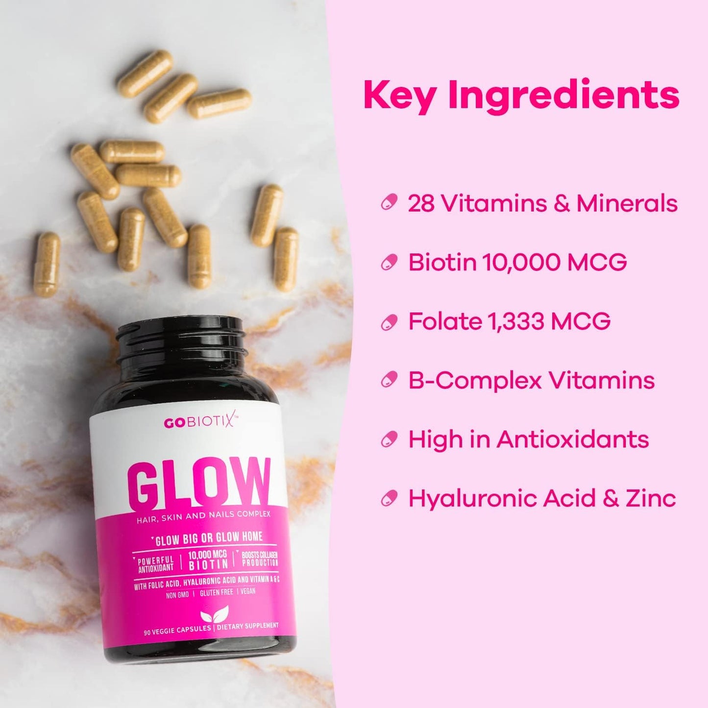 Glow Vitamins - Hair Skin and Nails Multivitamin 90 capsules