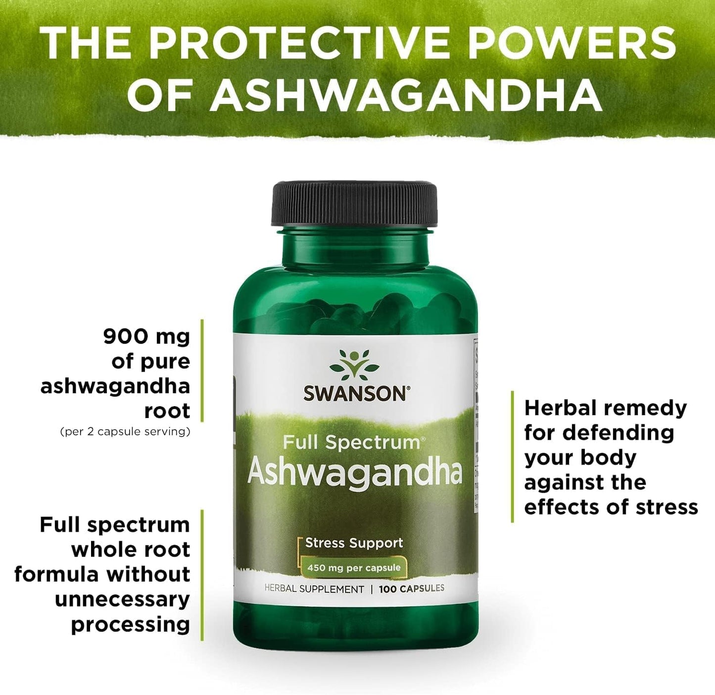 Swanson Ashwagandha Powder Supplement, 100 Capsules