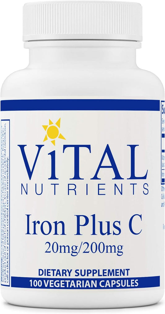 Vital Nutrients Iron Plus Vitamin C | Vegan Iron Supplement 100 Capsules