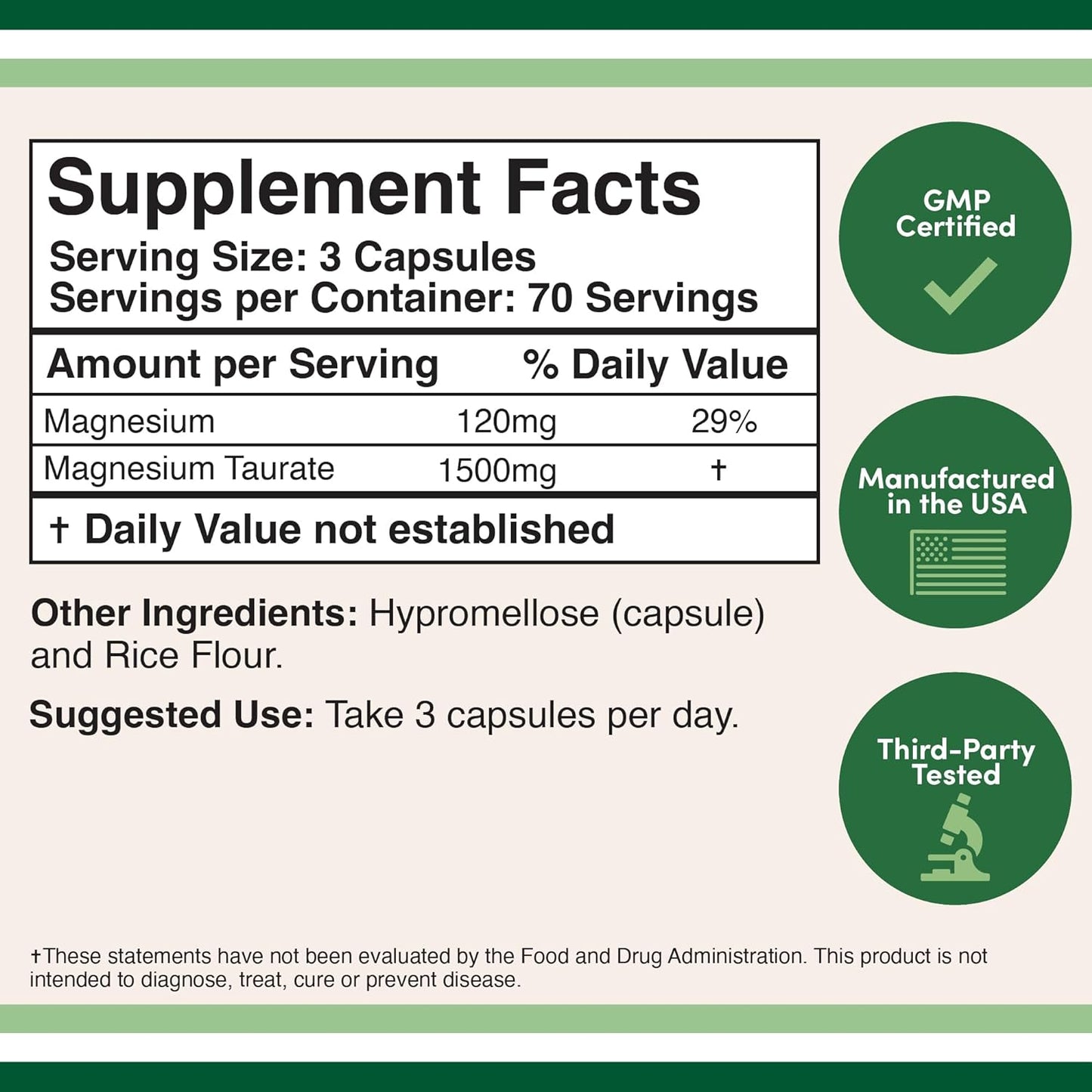 Magnesium Taurate  for Cardiovascular Health to Boost 210 Vegan Capsules