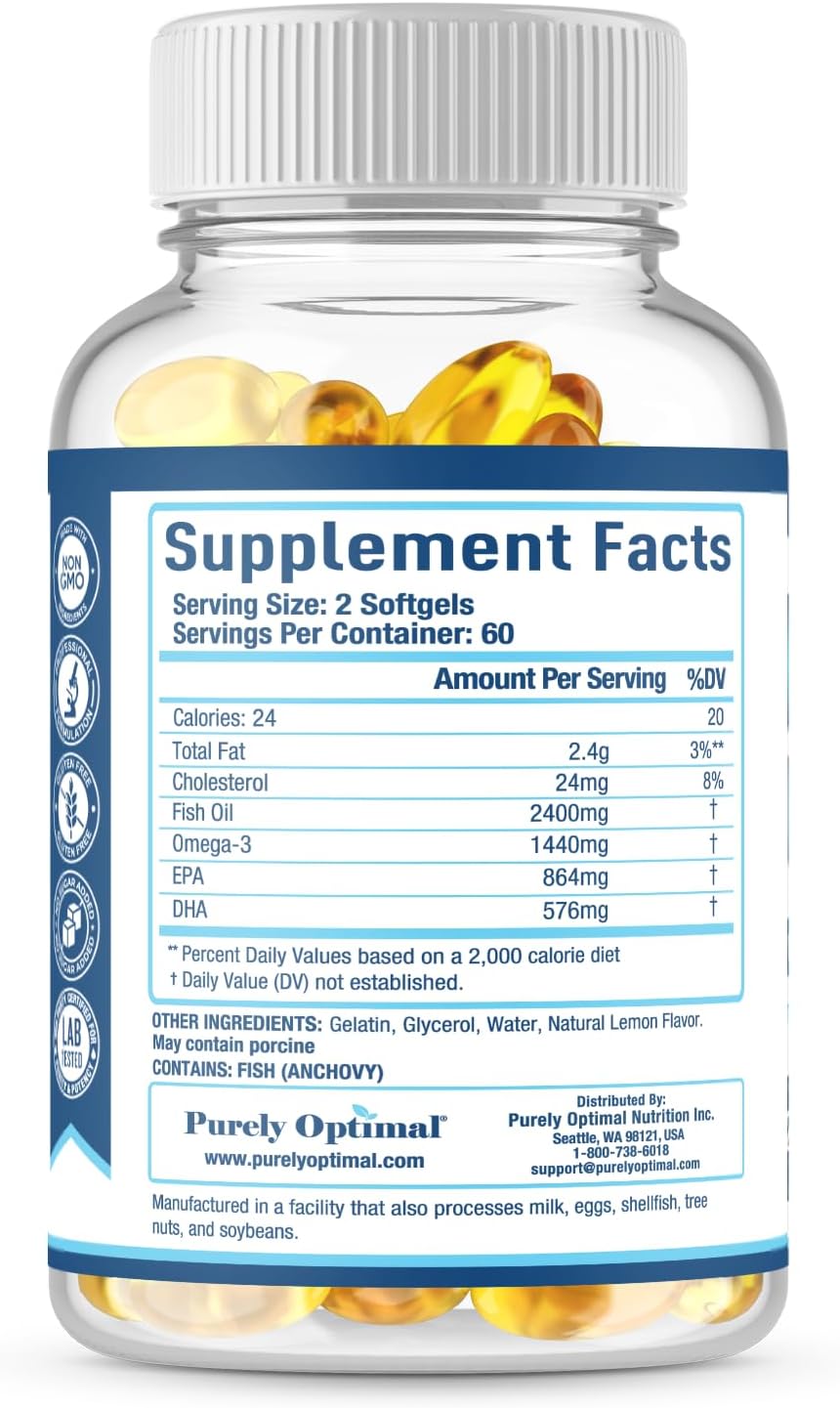 Premium Omega 3 Fish Oil Supplement 2400mg -120 Softgels