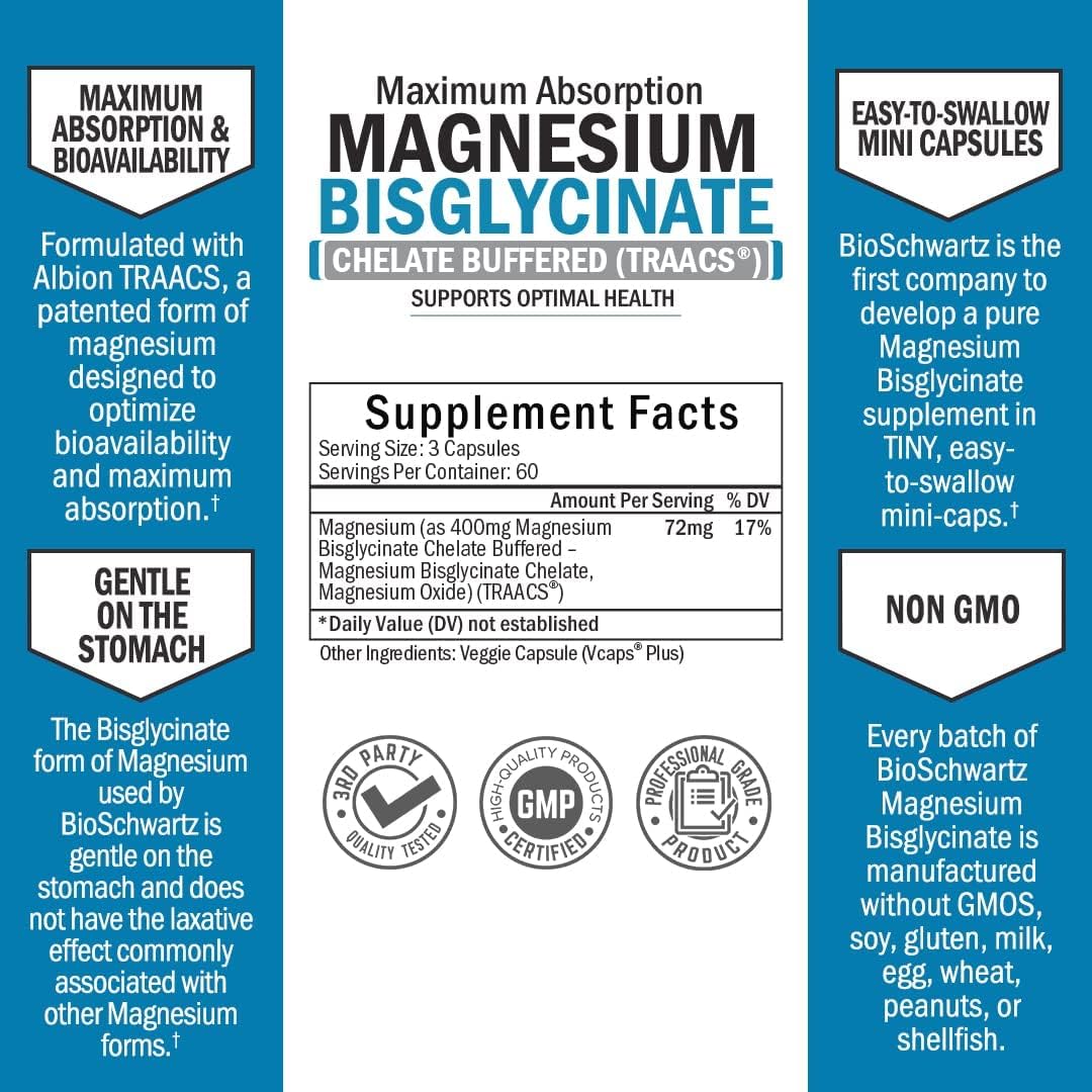 Magnesium Bisglycinate 100% Chelate No-Laxative Effect