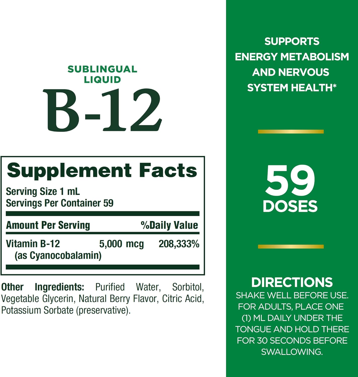 Nature's Bounty Vitamin B12 5000 Mcg Sublingual Liquid,  2 Fl Oz (1 Count)