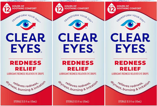 Clear Eyes Redness Eye Relief Eye Drops, 0.5 Fl Oz, Pack of 3