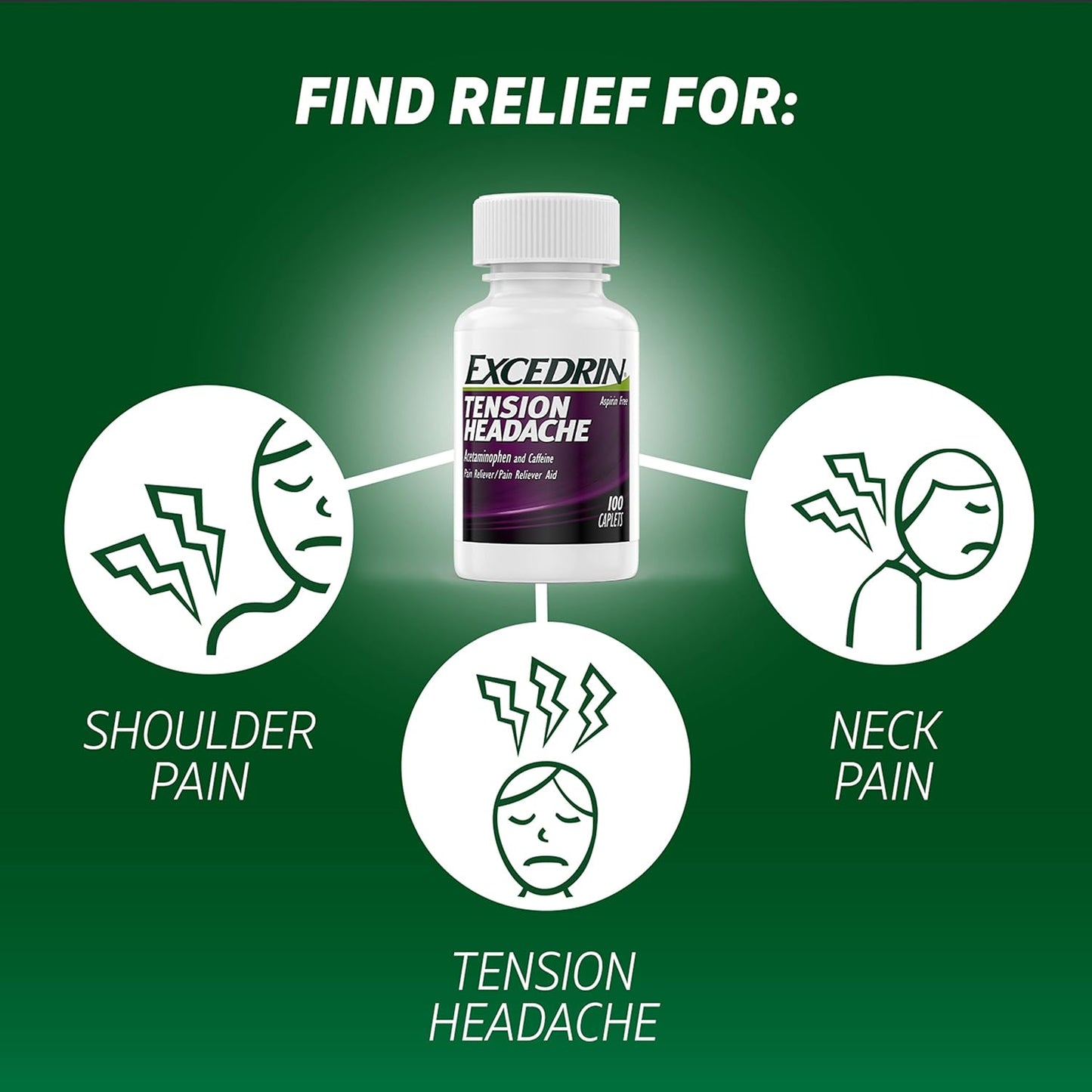 Excedrin Tension Headache Relief Caplets Without Aspirin for Head 100 Count