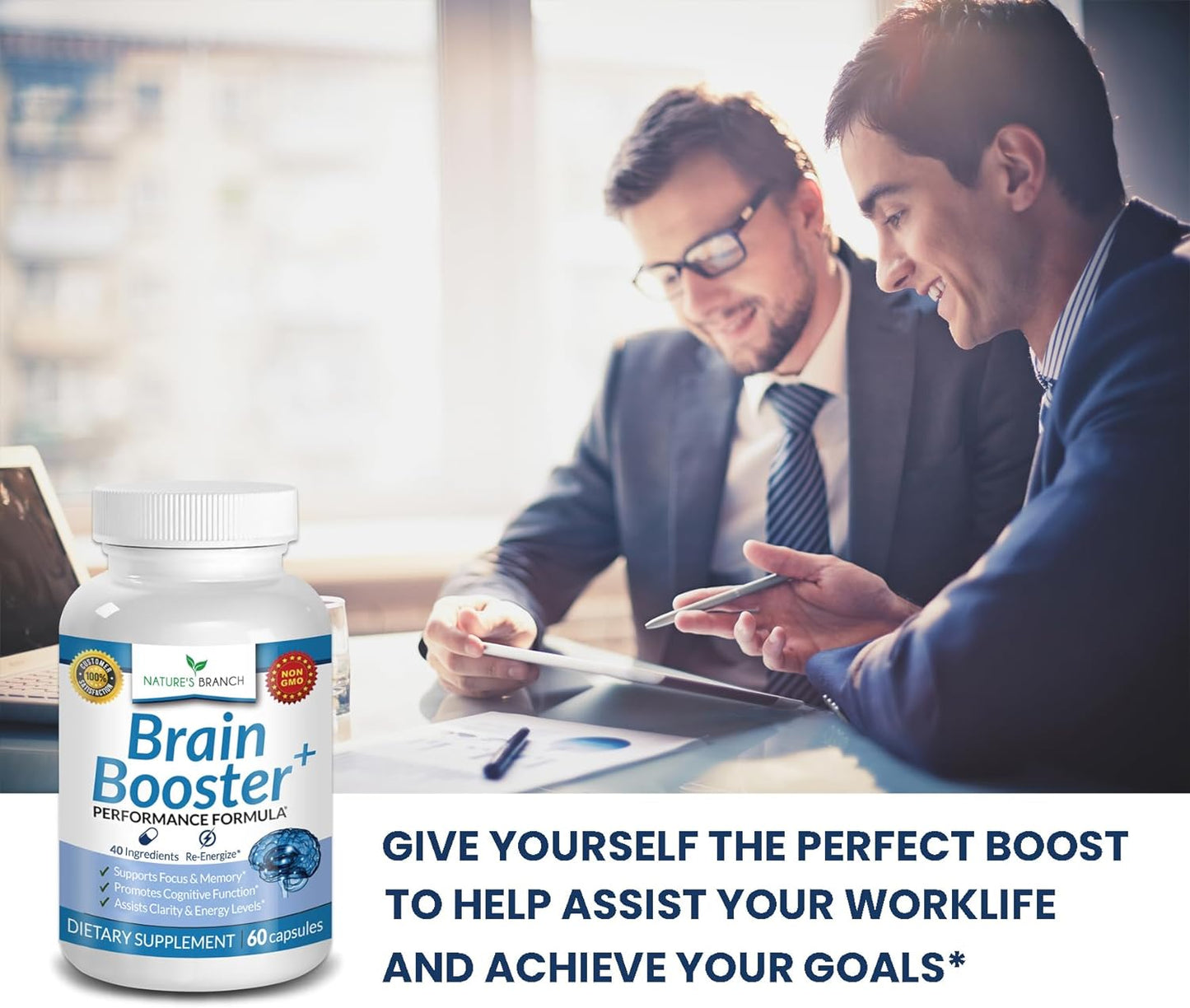 Brain Booster Supplement For Focus, Memory, Clarity, Energy 60 Capsules