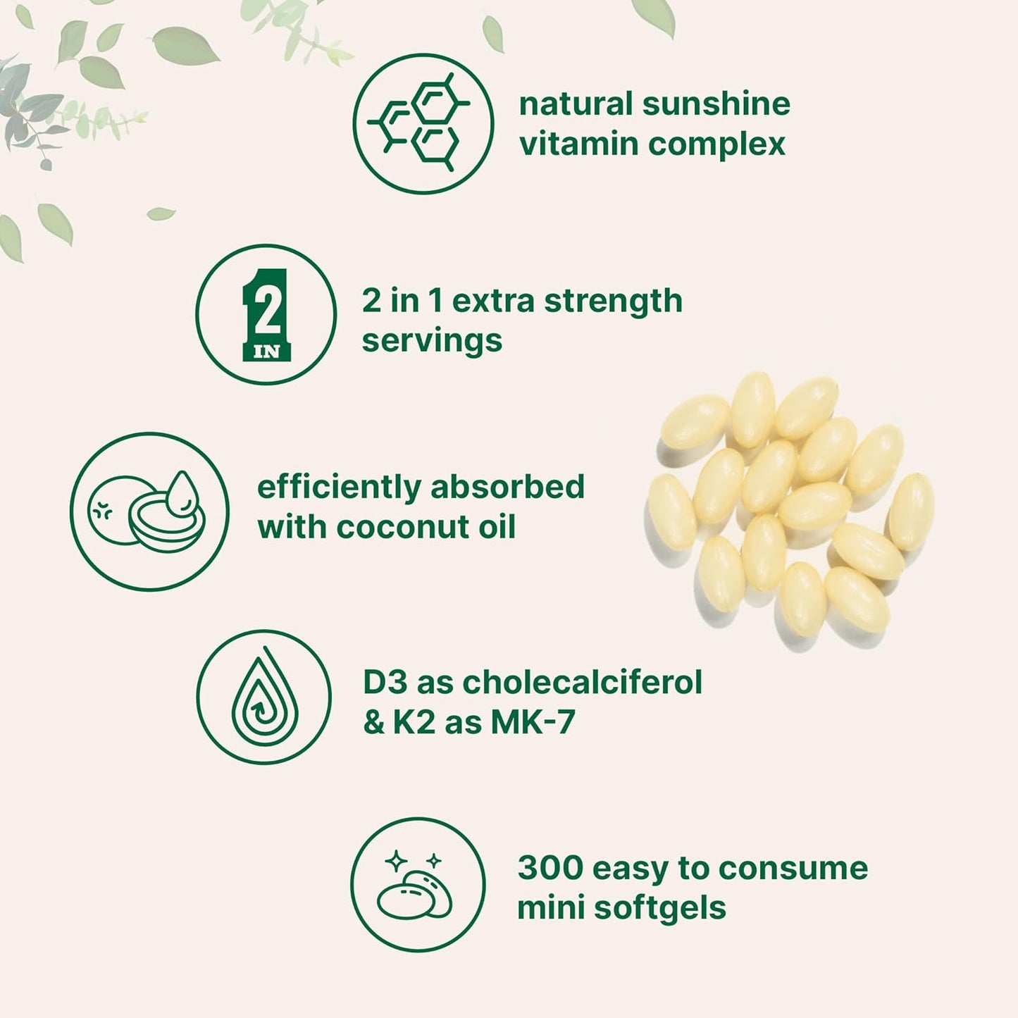 Vitamin D3 10000 iu Plus K2 (MK-7)  300 Virgin Coconut Oil Softgels