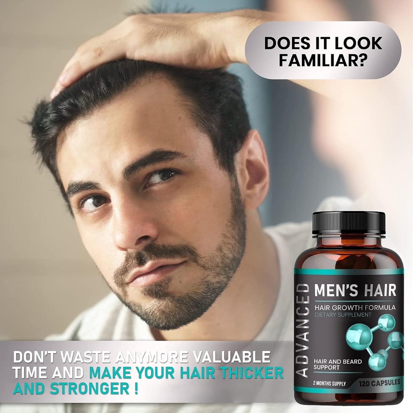 Hair Growth Vitamins For Men -Regrow Hair & Beard Growth Supplement -120 capsules