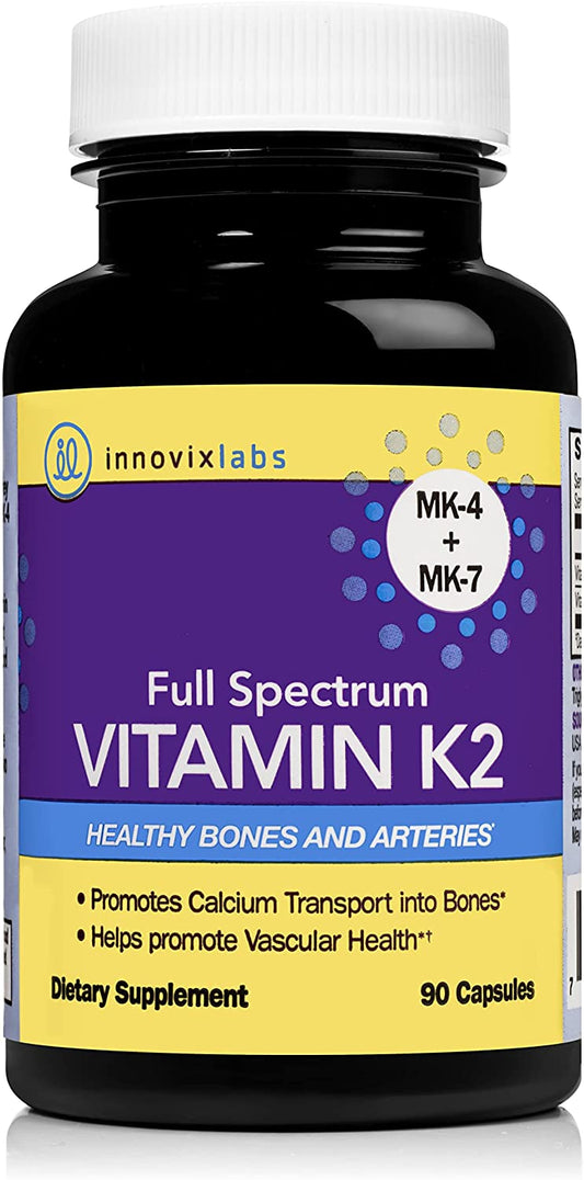 InnovixLabs Full Spectrum Vitamin K2 with MK-7 and MK-4, All-Trans Bioactive K2, 90 Capsules