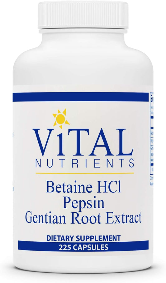 Vital Nutrients Betaine HCL Pepsin and Gentian Root Extract 225 Capsules