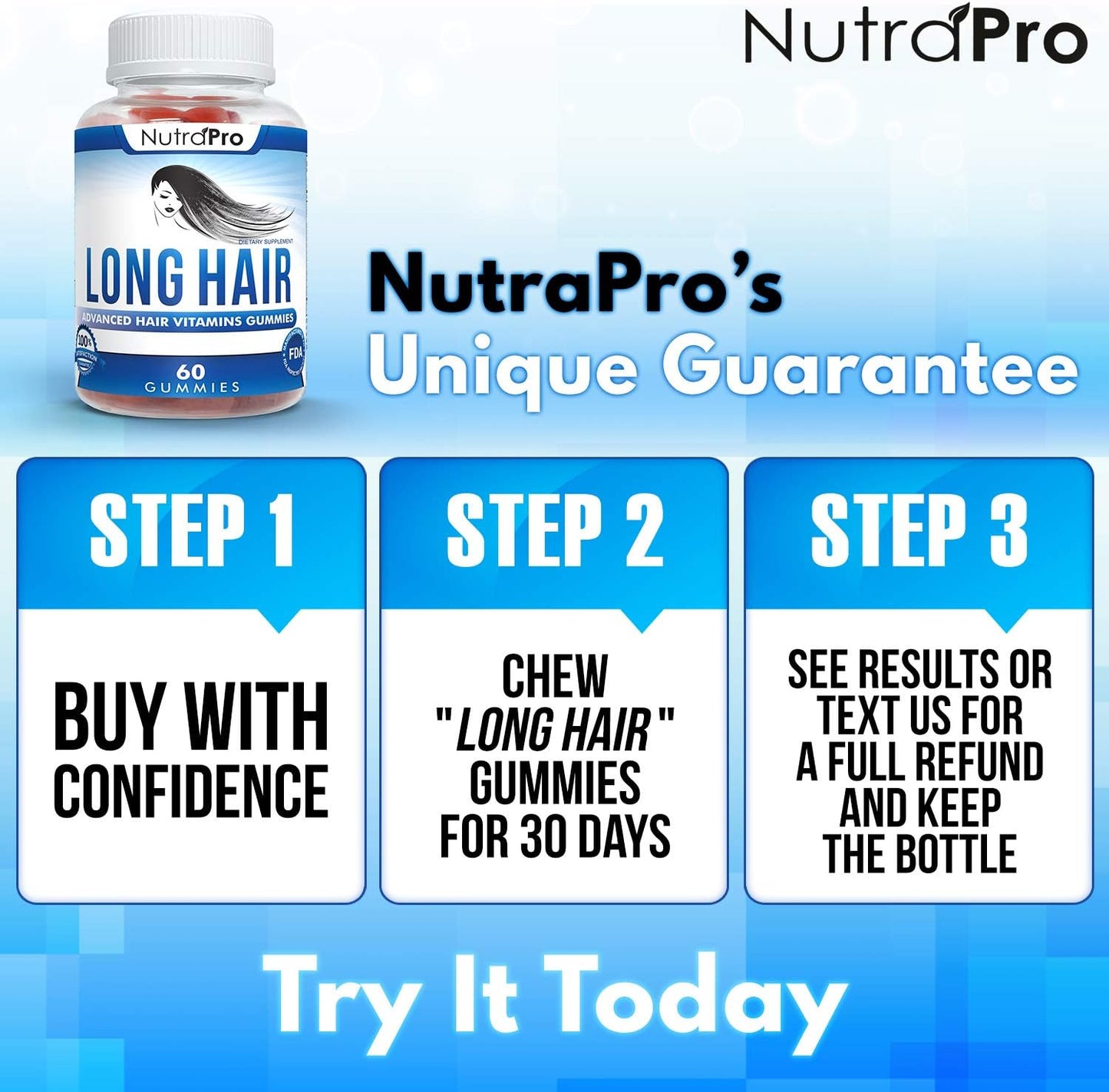 NutraPro Long Hair Gummies – Anti-Hair Loss Supplement for Faster Hair Growth - 60 gummies