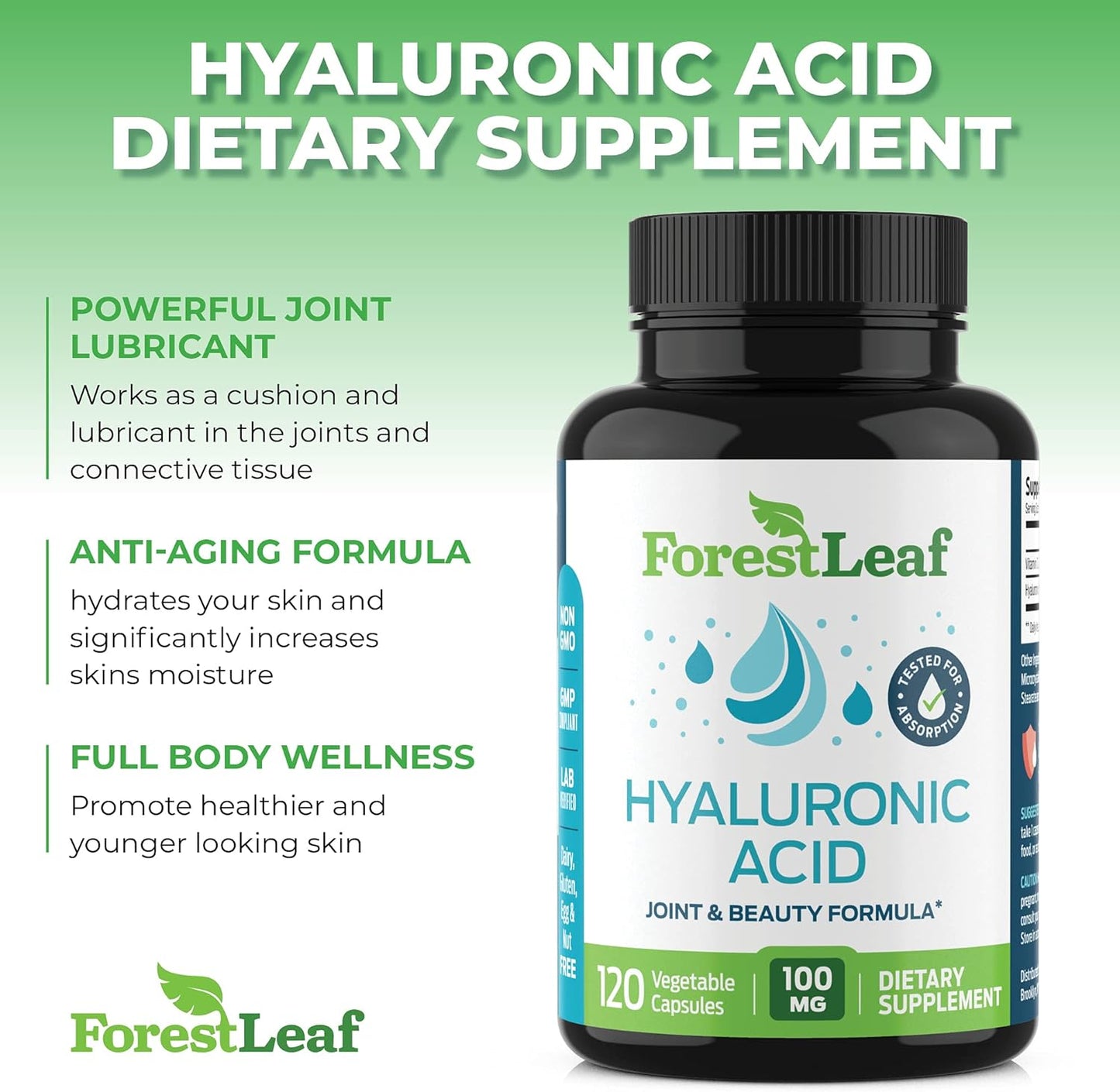 ForestLeaf - Hyaluronic Acid Supplements - 120 Vegetable Capsules