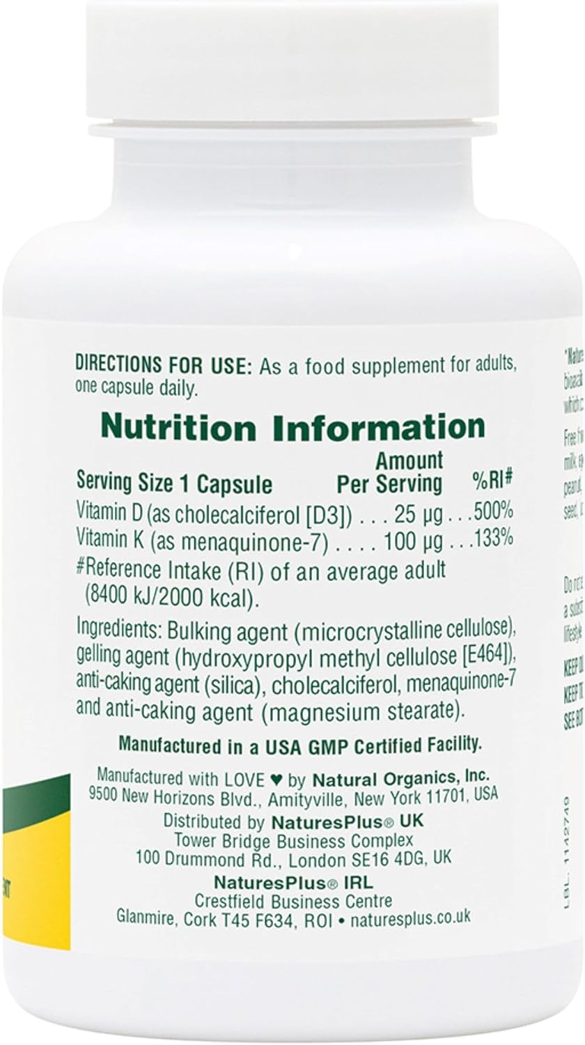 Nature's Plus - Vitamin D3 1000 IU/Vitamin K2 100 mcg, 90 vegetarian capsules