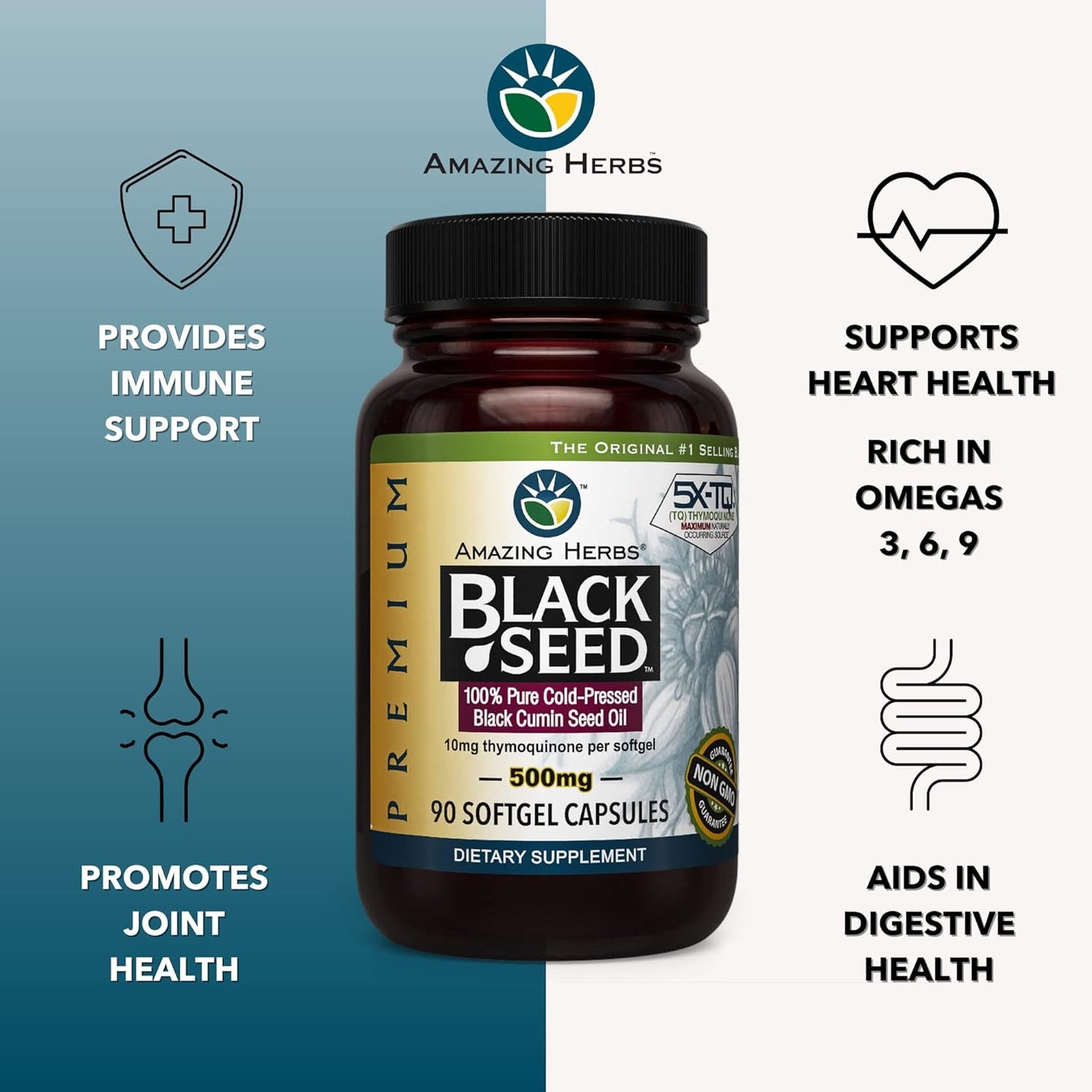 Amazing Herbs Premium Black Seed Oil  90 Capsules