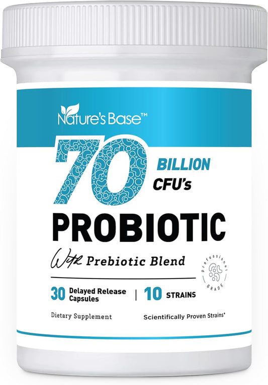 NATURE'S BASE Probiotics 70 Billion CFU - 10 Strains Including Lactobacillus 30 Caps