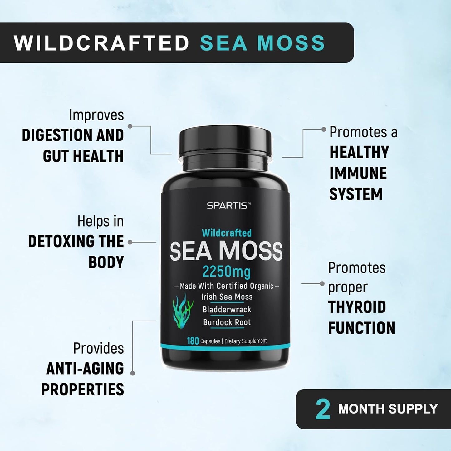 Certified Organic Sea Moss Capsules 2250mg - 180 capsules