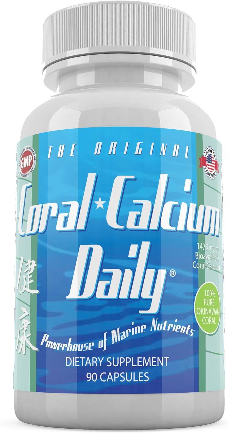 Daily Health, Coral Calcium Pure Okinawa   Marine-Grade Supplement with 72 Trace Minerals - 1475mg, 90 Capsules