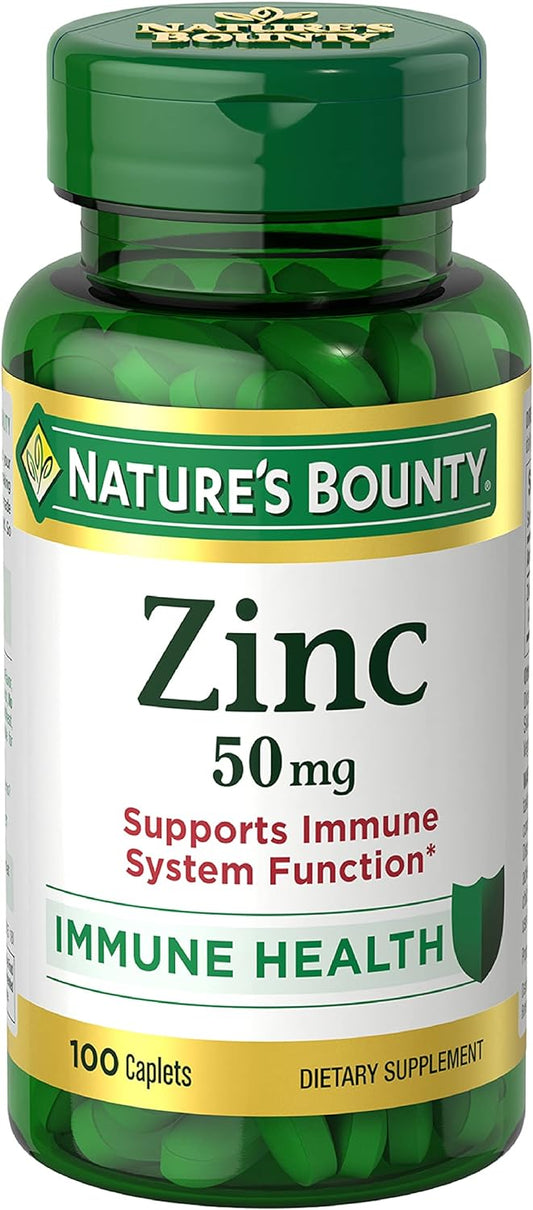 Nature's Bounty Zinc, Immune Support, 50 mg, Caplets, 100 Count