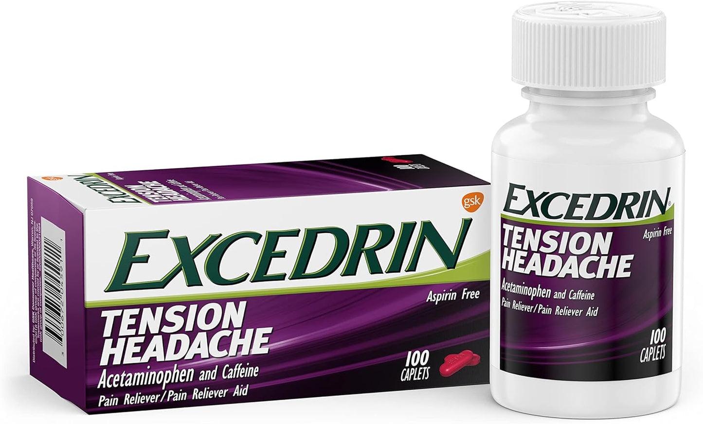 Excedrin Tension Headache Relief Caplets Without Aspirin for Head 100 Count