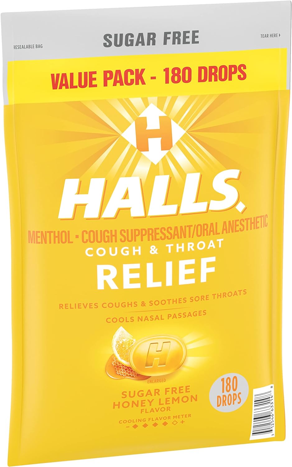 HALLS Relief Honey Lemon Sugar Free Cough 180 Drops