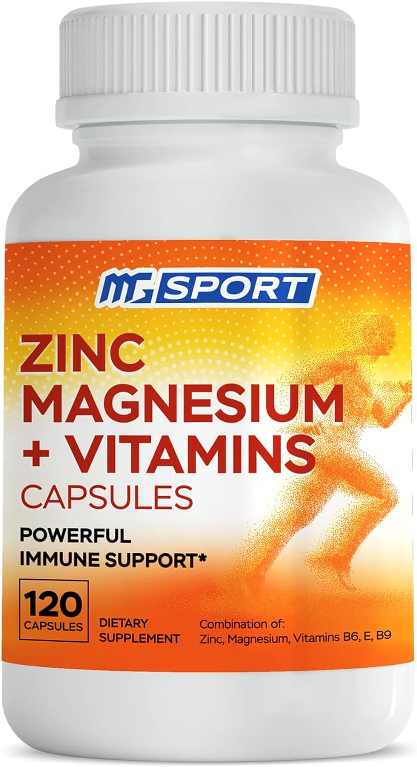 MgSport Magnesium and Zinc + Vitamins B6, B9, High Absorption 120 Capsules