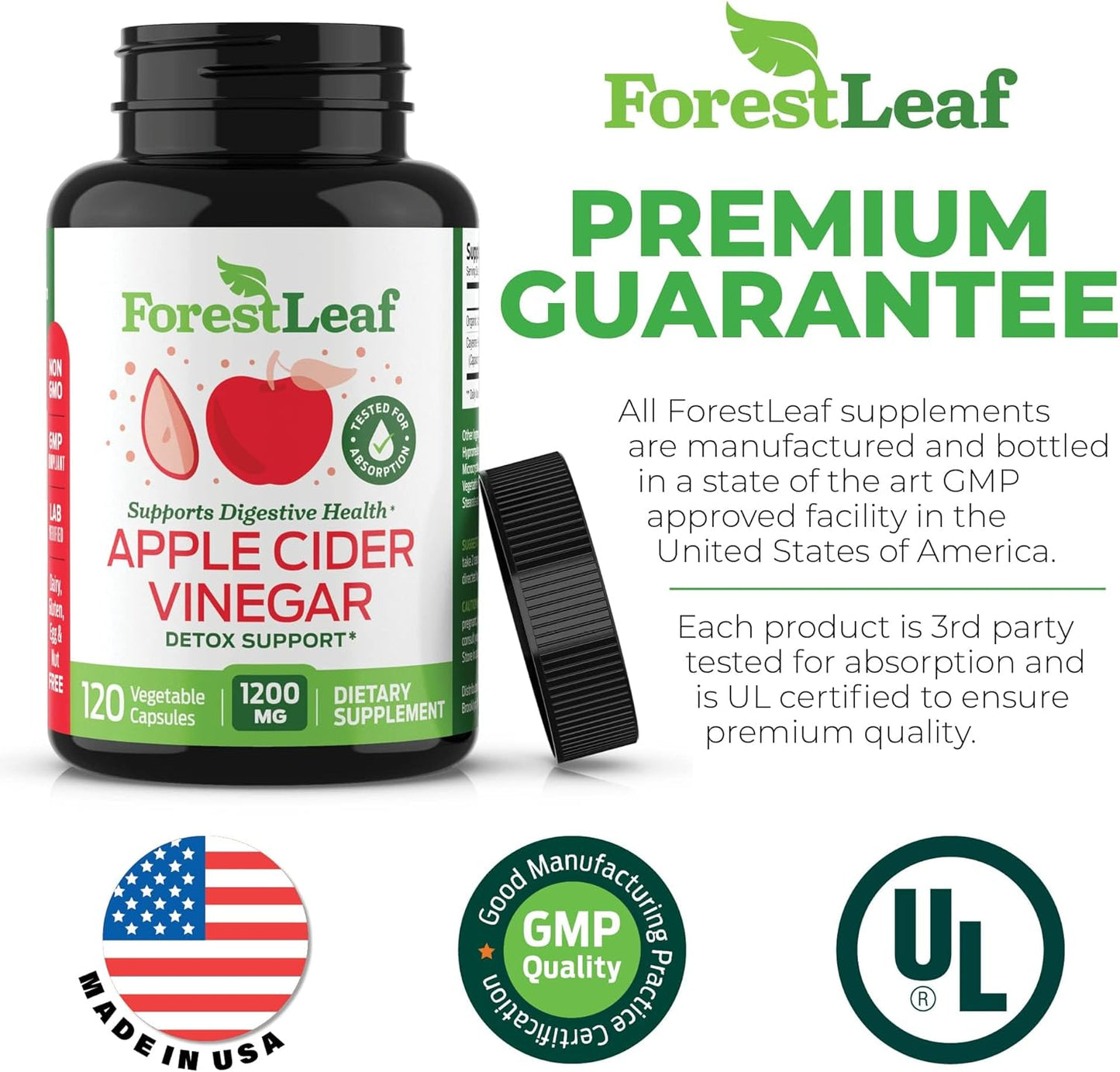 ForestLeaf - Apple Cider Vinegar Capsules with Cayenne Pepper Powder 1200mg - 120 count