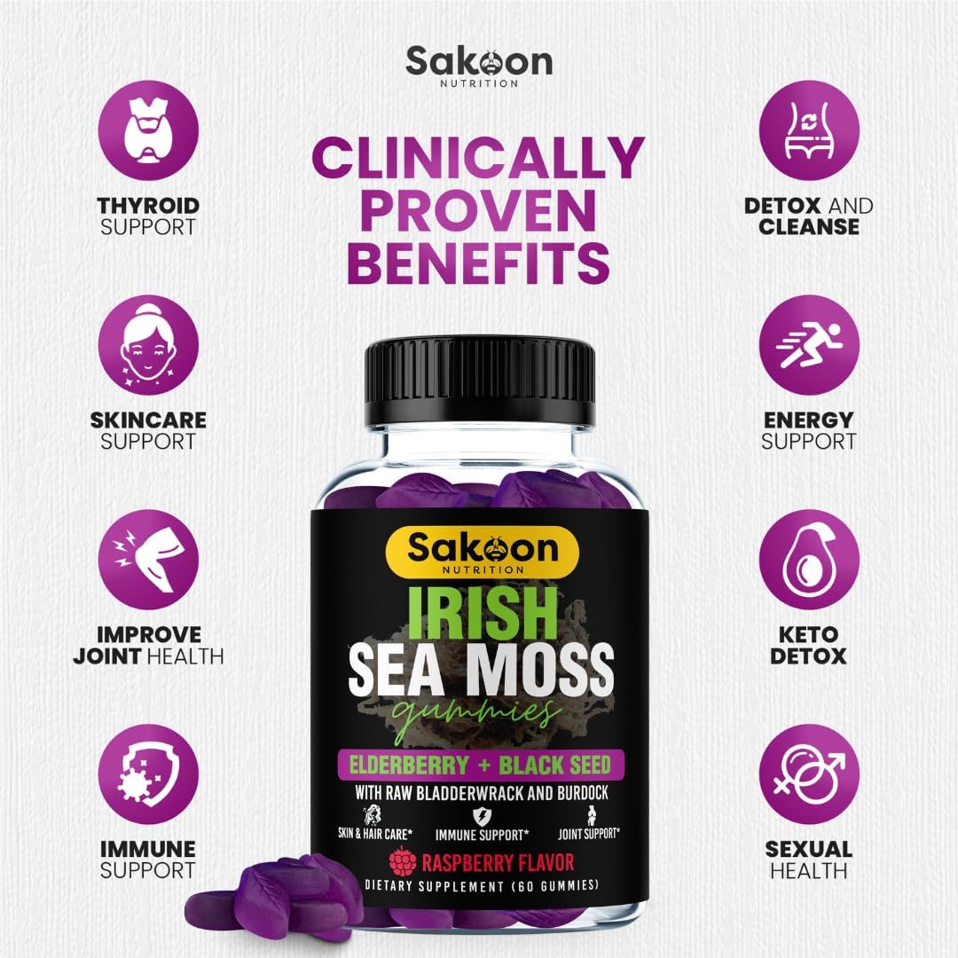 Sakoon nutrition Irish Sea Moss  Elderberry & Black Seed oil 60 Gummies