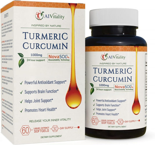 A1Vitality Turmeric Curcumin NovaSOL Supplement 60 Softgels