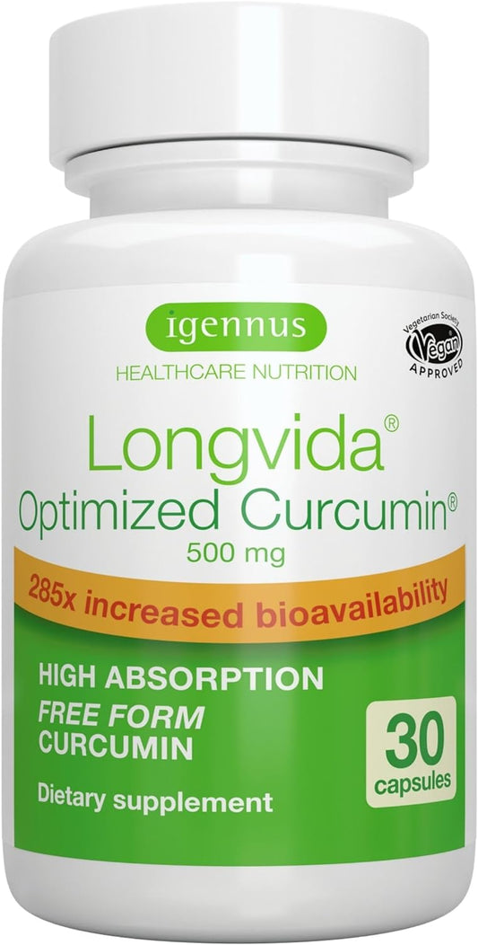 Longvida Lipidated Curcumin 500mg Ultra Bioavailable & Sustained Action,30 Capsules