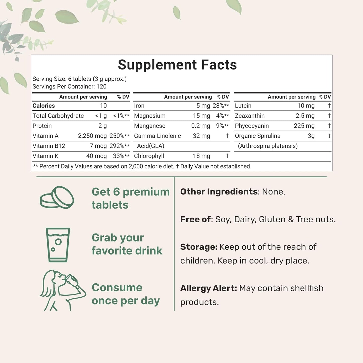 Micro Ingredients Organic Spirulina Supplement, 720 Tablets