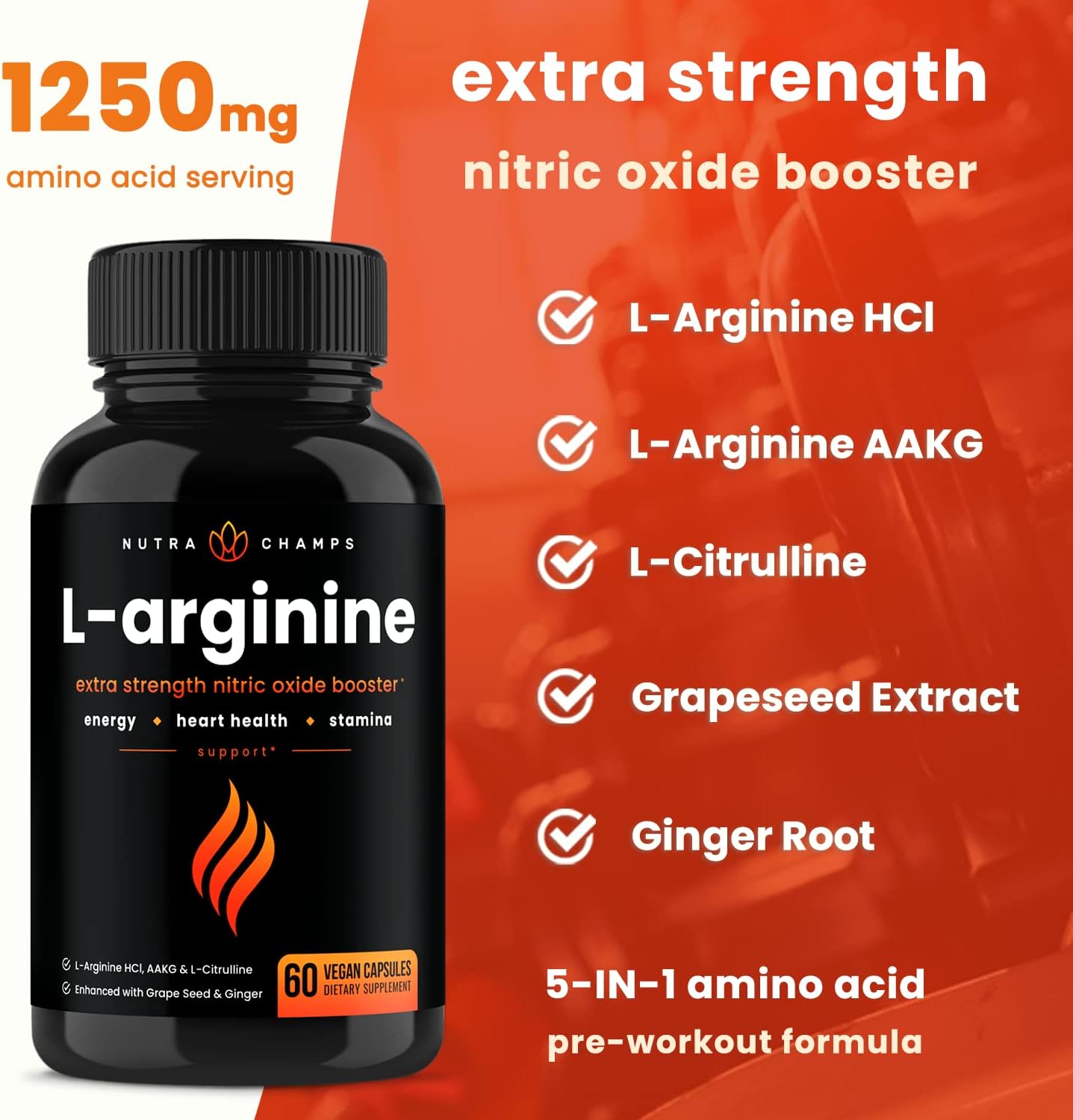 Premium L Arginine Supplement | 5-in-1 Nitric Oxide Supplement 60 count