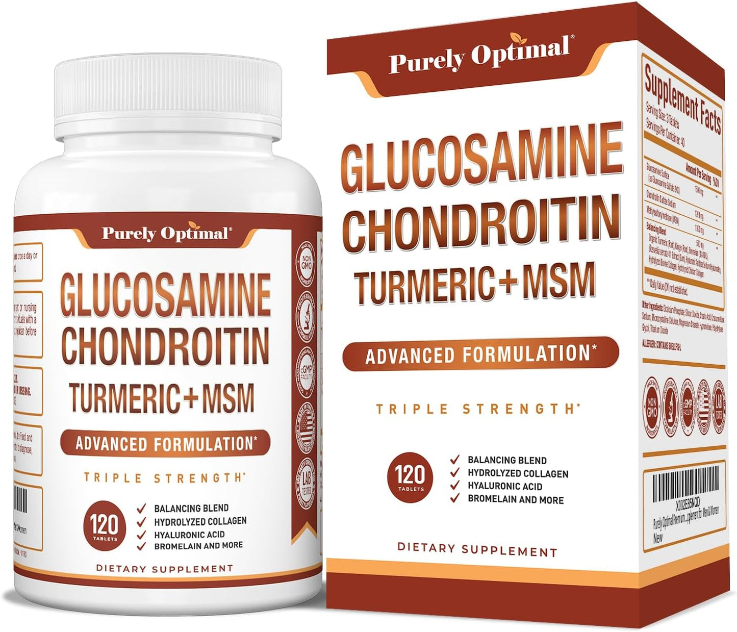 Purely Optimal Glucosamine Chondroitin MSM Supplement Tablets